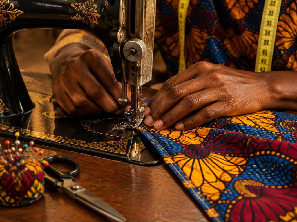 Tailor sewing Ankara fabric