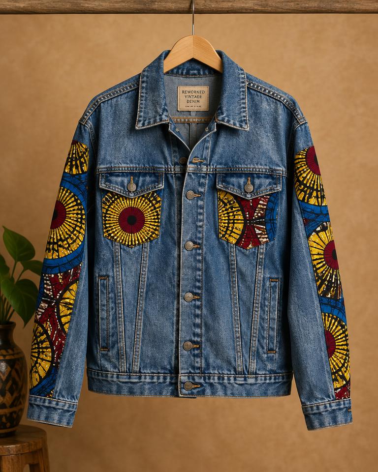 Vintage Denim Jacket – Ankara Patched